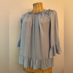 Womens light blue blouse, Size Med, ruffle details